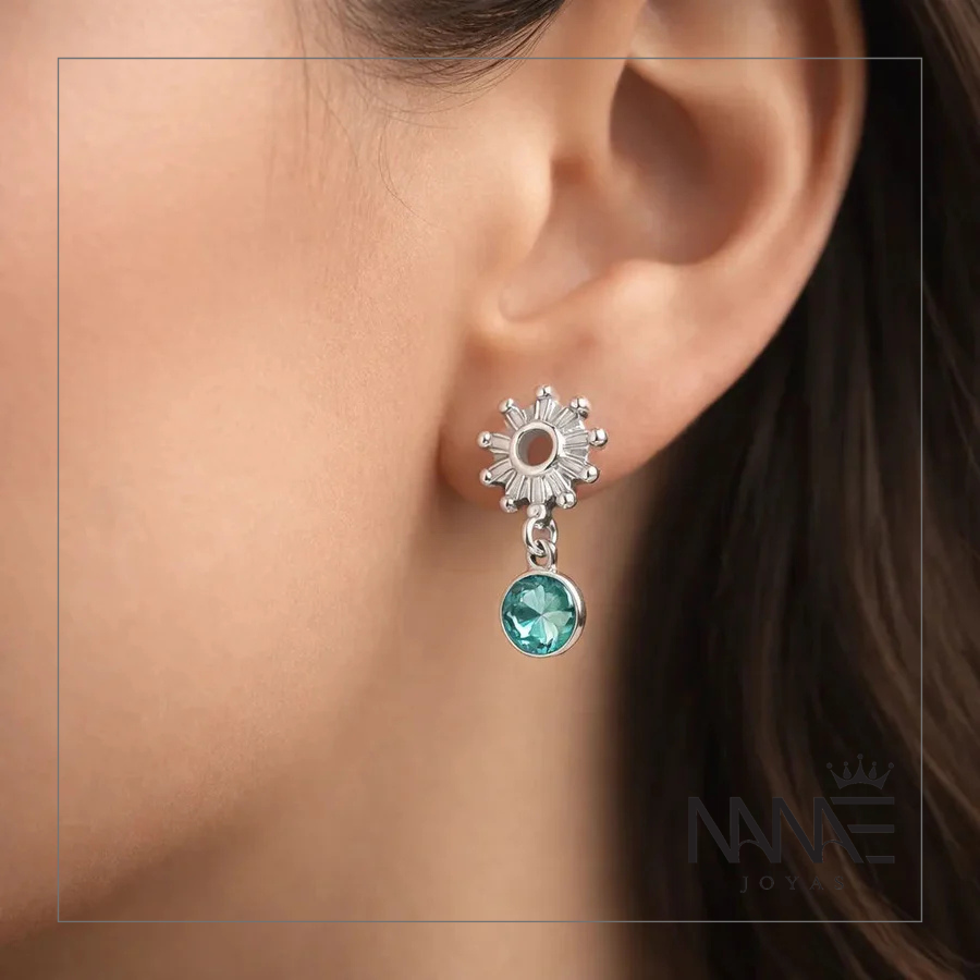 Aro Flor Circones Cristal Hecho con Swarovski® Celeste