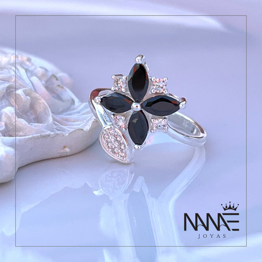Anillo Flor Ónix N°12